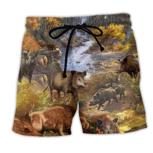 Wild Boar Hunter Beach Shorts For Resort Getaways And Travel Ready Comfort