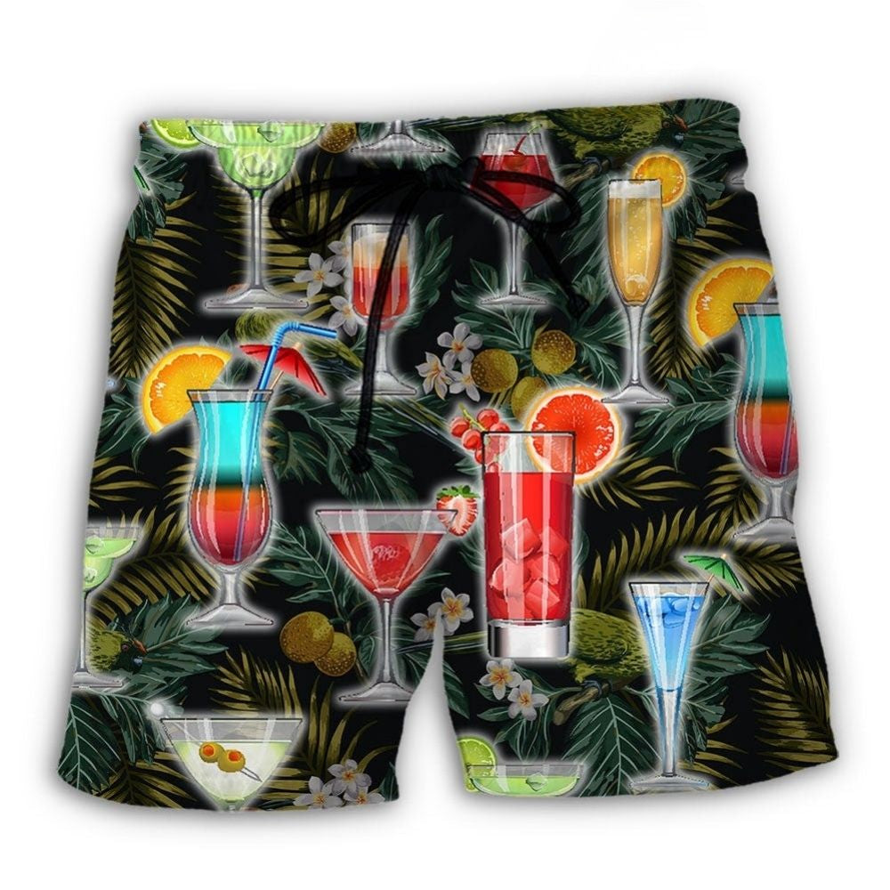Tropical Summer Cocktail Beach Shorts Pattern View For Coastal Holidays And Casual Activities