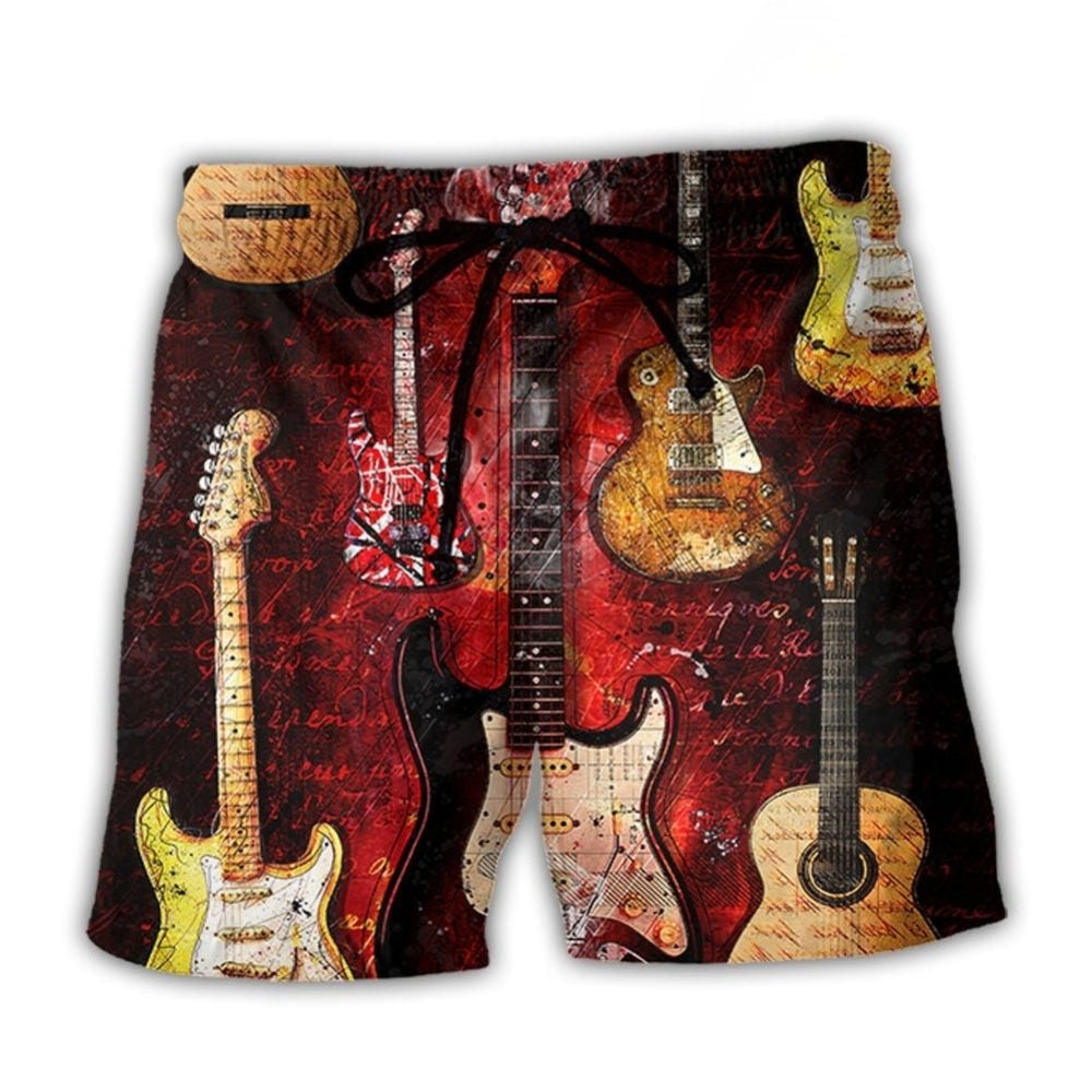 Abstract Halloween Guitar Dark Beach Shorts Pattern Detail For Sunny Outdoor Activities