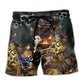 Skull Chasing Treasure Fun Beach Shorts Pattern View For Relaxed Vacation Styling