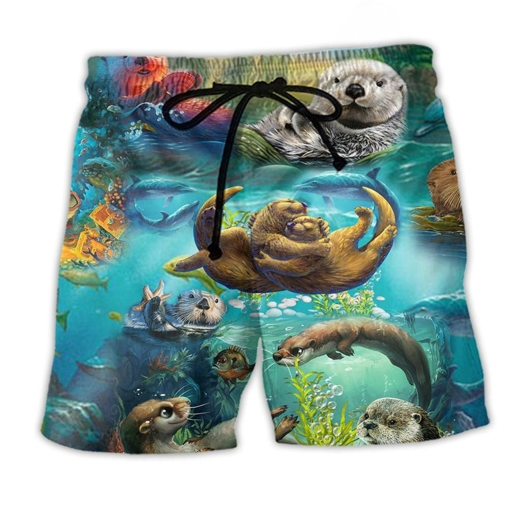 Playful Otter Pair Beach Shorts For Warm Weather Outings And Bright Summer Outfits
