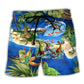 Green Dinosaur Beach Shorts For Island Escapes And Easy Warm Weather Wear