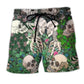 Skull Couple Kiss Floral Romantic Beach Shorts For Resort Getaways And Warm Weather Wardrobe