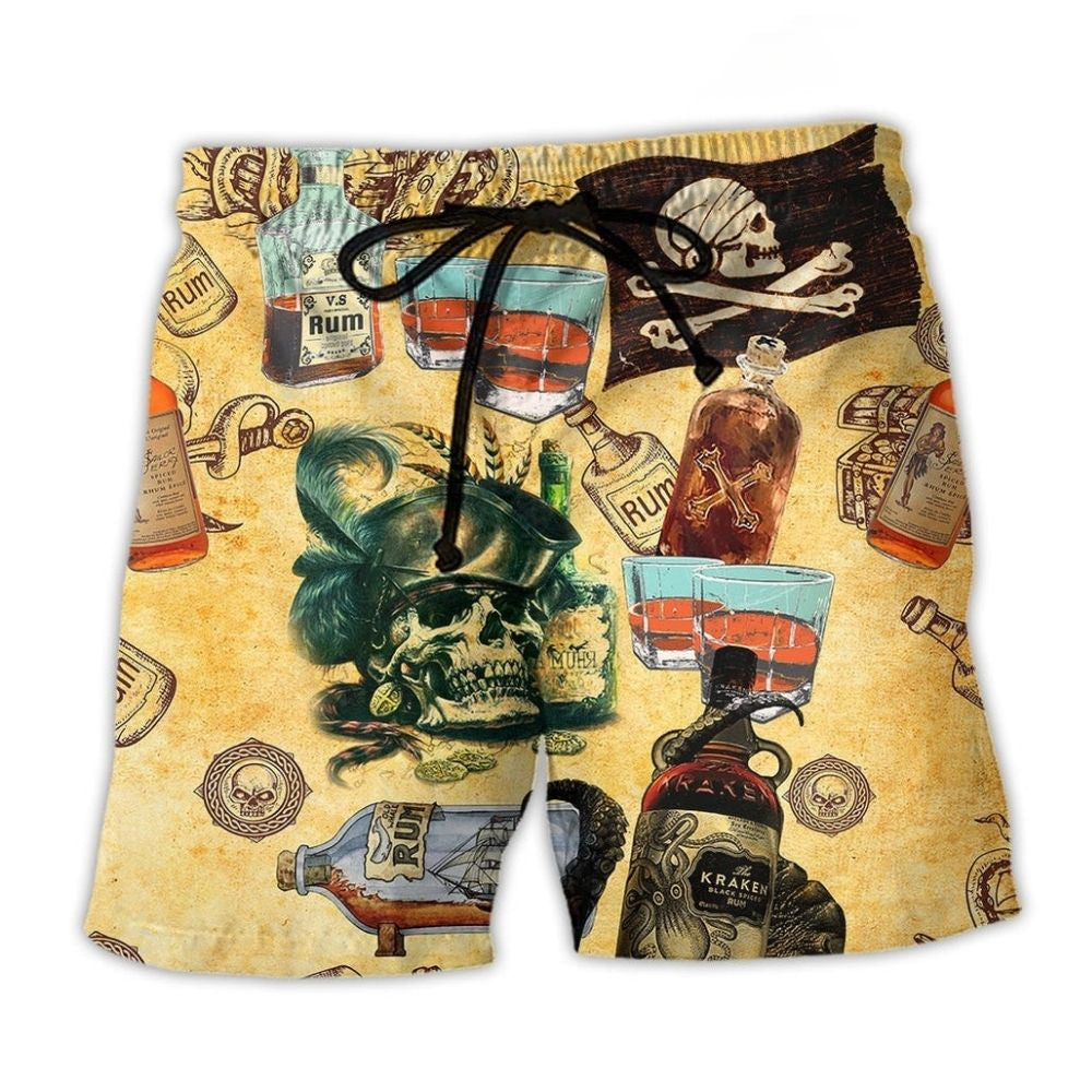 Wine And Skull Beach Shorts Design Detail For Coastal Escapes And Daily Wear