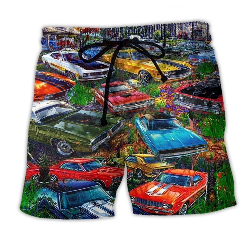 Car Garden Beach Shorts For Summer Vacations And Flexible Everyday Wear