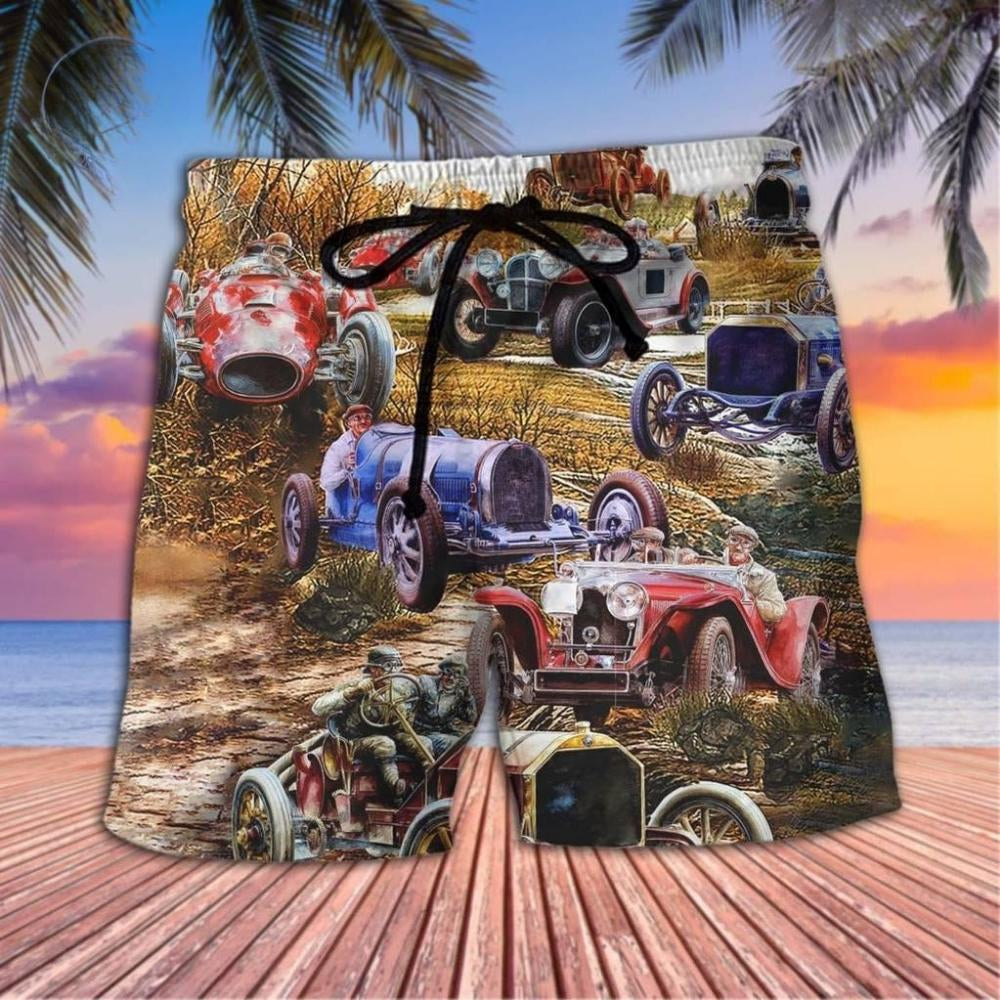 Vintage Old Car Beach Shorts Print Detail For Thoughtful Gift Giving