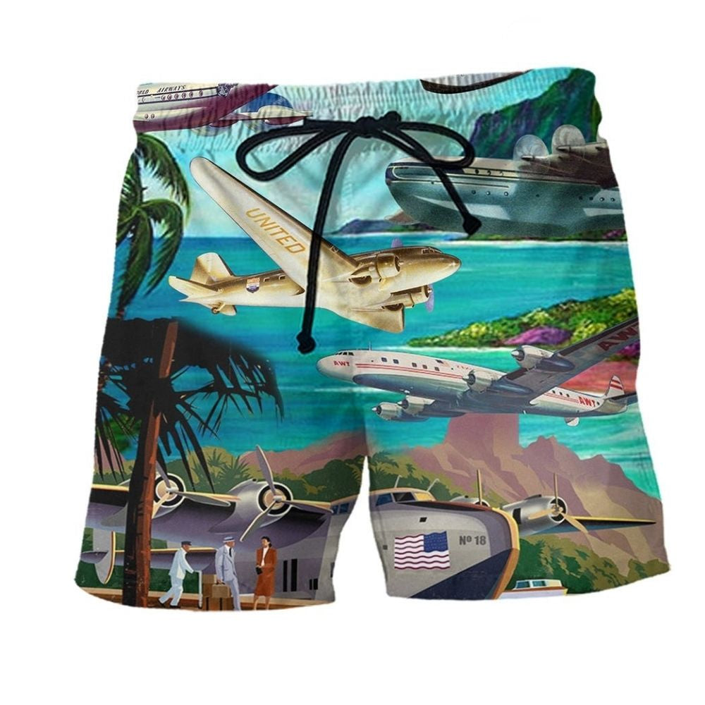 Airplane Hawaii Flight Beach Shorts Design Detail For Coastal Escapes And Daily Wear