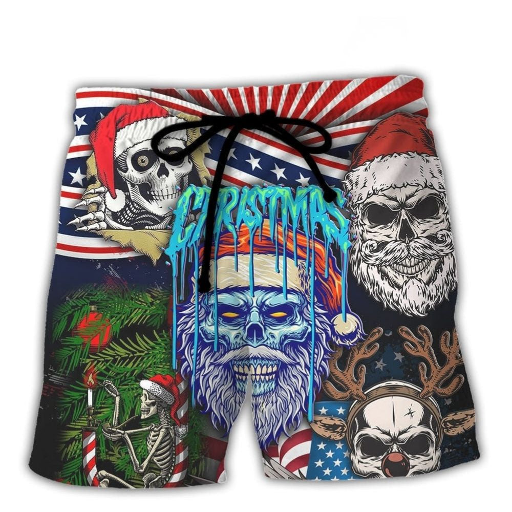 Christmas Skull Patriotic Skeleton Beach Shorts For Tropical Getaways And Weekend Adventures