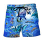 Dolphin Spirit Animal Blue Beach Shorts Pattern View For Island Getaways And Summer Trips