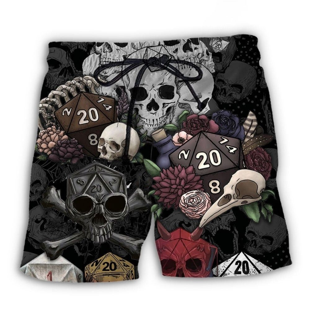 Skull Dice Dark Fantasy Beach Shorts Pattern Detail For Sunny Outdoor Activities