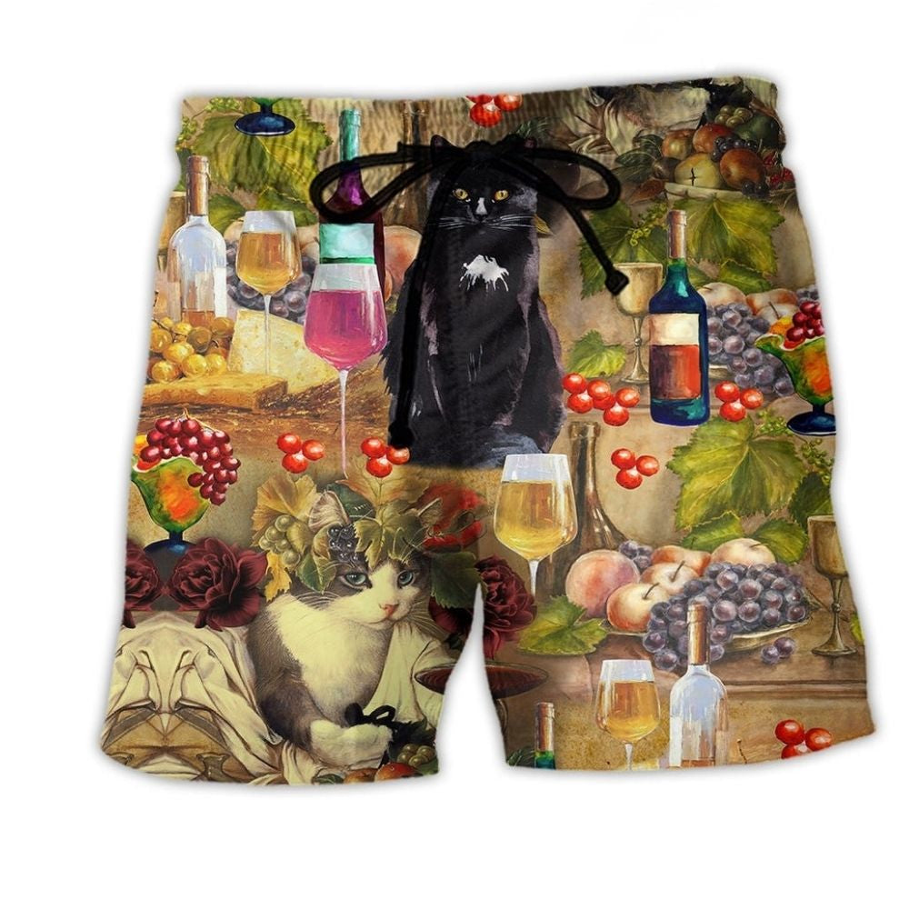 Wine Cat Grapes Beach Shorts For Beach Days And Easygoing Coastal Style