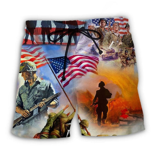 USA Veteran Proud Honor Beach Shorts Pattern View For Vacation Travel And Outdoor Fun