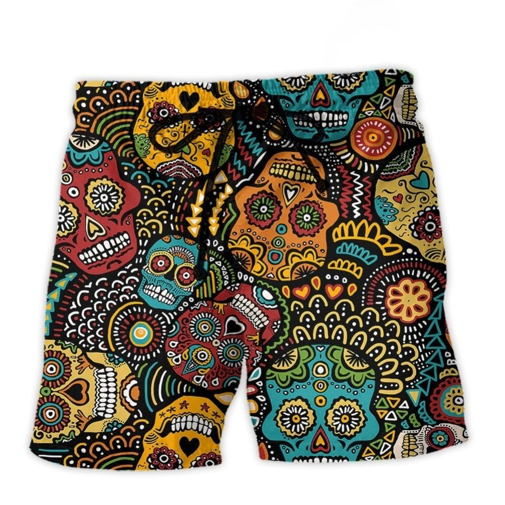 Sugar Skull Minimal Beach Shorts Design View For Comfortable Resort And Beach Styling