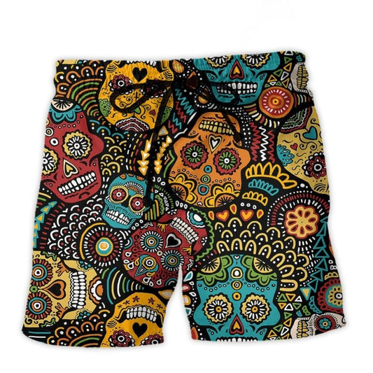 Sugar Skull Minimal Beach Shorts Design View For Comfortable Resort And Beach Styling