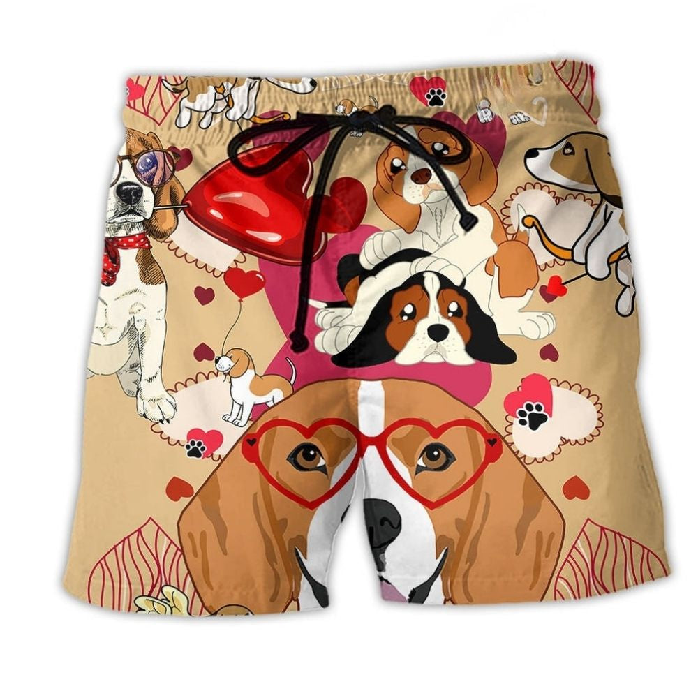 Beagle Valentine Love Dog Beach Shorts For Sunny Holidays And Comfortable Daily Styling