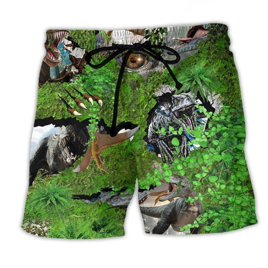 Friendly T Rex Greeting Beach Shorts Design View For Comfortable Resort And Beach Styling