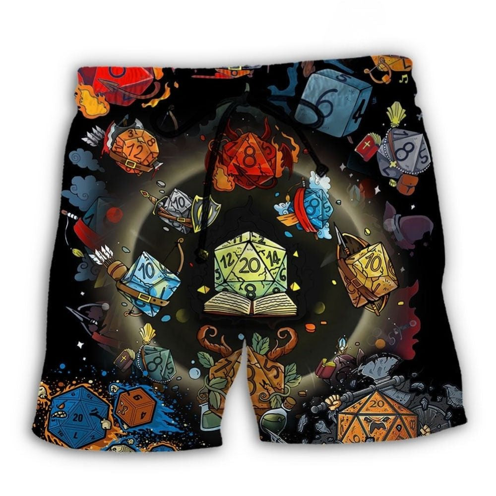 Dungeon Dice Fantasy Adventure Beach Shorts Design View For Comfortable Resort And Beach Styling