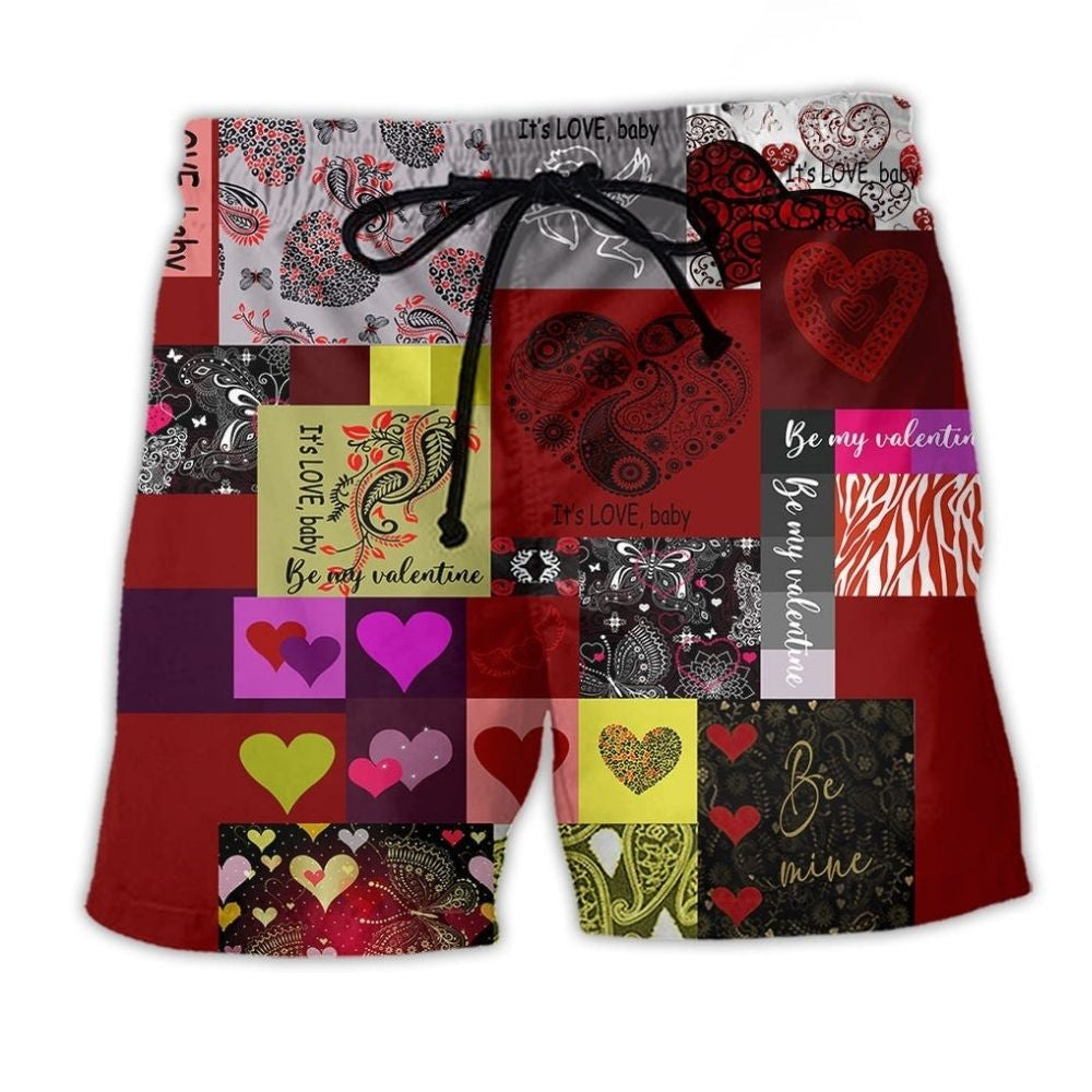 Valentine Paisley Heart Red Beach Shorts For Summer Festivals And Leisure And Relaxation