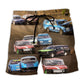Car Racing Classic Road Beach Shorts Pattern View For Resort Days And Outdoor Activities