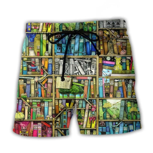Fantastic World Inside A Book Beach Shorts Design View For Poolside Relaxation And Holiday Trips