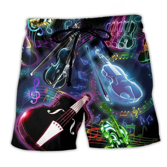 Neon Violin Music Beach Shorts For Coastal Adventures And Laid Back Daily Wear