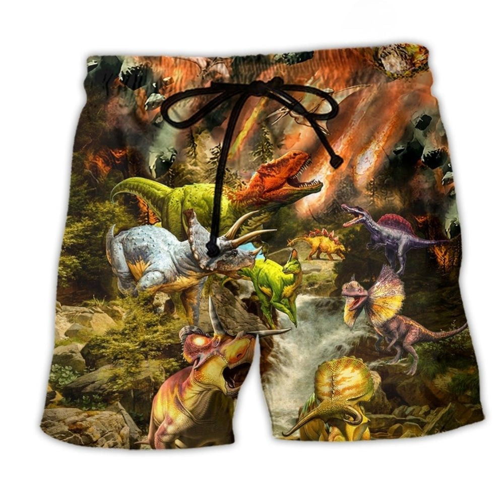 Dinosaur Battle Fire Fantasy Beach Shorts For Summer Vacation And Coastal Travel