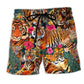 Jungle Tiger Freedom Floral Beach Shorts Design View For Poolside Relaxation And Holiday Trips
