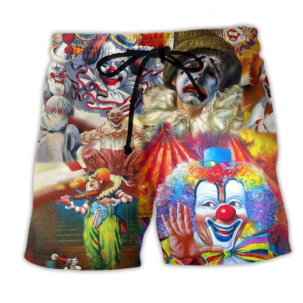 Clown Playful Faces Beach Shorts For Summer Vacation And Coastal Travel