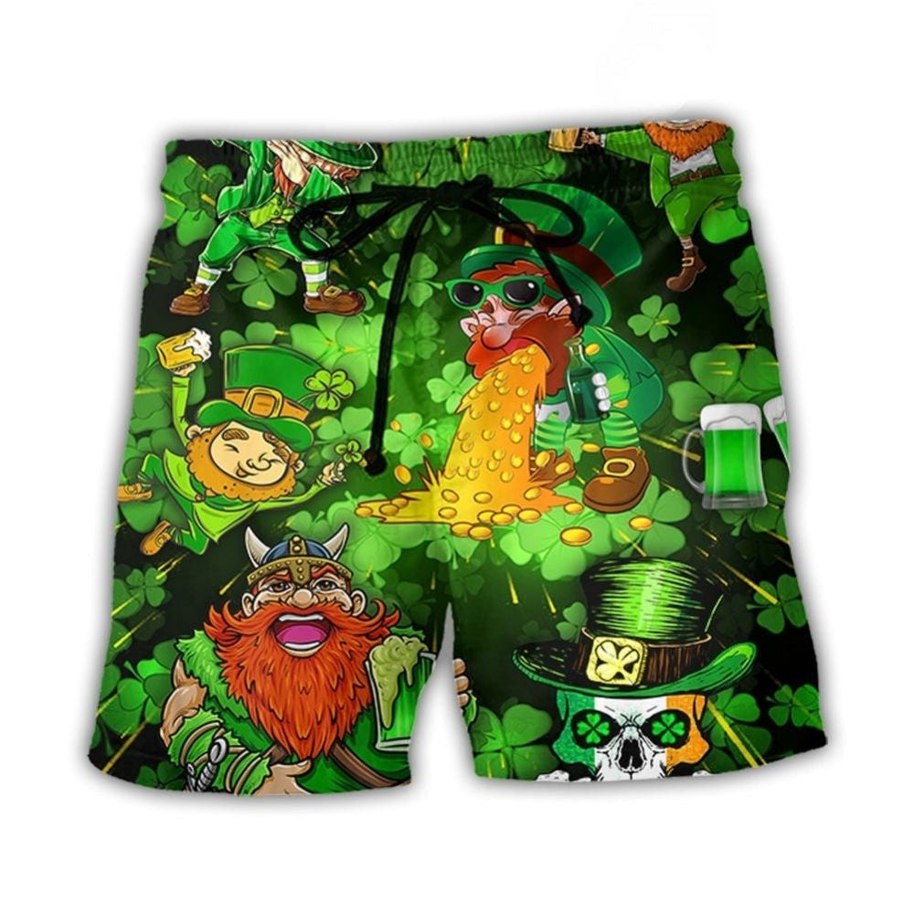 Irish Viking Skull Festival Beach Shorts Artwork Detail For Tropical Travel And Everyday Wear