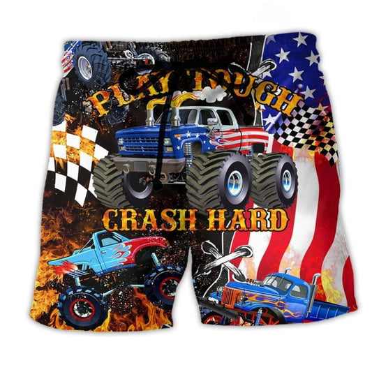 Monster Truck Tough Play Hard Action Beach Shorts For Beach Trips And Relaxed Vacation Styling