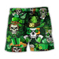 Irish Skull Green Festival Beach Shorts Design View For Poolside Relaxation And Holiday Trips