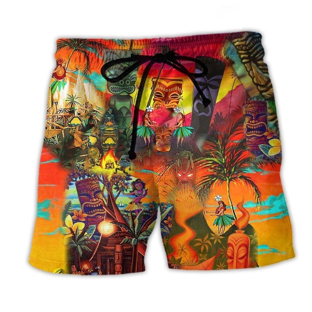 Tiki Hawaii Heart Colorful Beach Shorts For Holiday Cruises And Easygoing Coastal Style