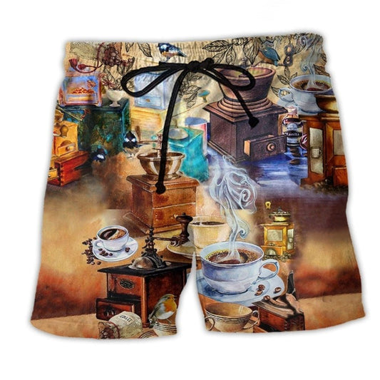 Coffee Pleasure Retro Lifestyle Beach Shorts For Sunny Holidays And Comfortable Daily Styling