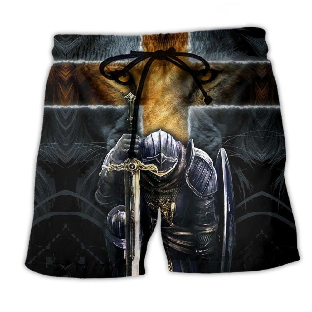 Christian Warrior Lion Cross Beach Shorts For Beach Days And Easygoing Coastal Style