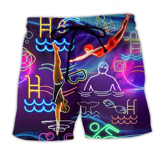 Neon Swimming With Heart Energy Beach Shorts For Summer Vacation And Coastal Travel