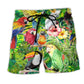 Parrot Tropical Floral Beach Shorts For Weekend Escapes And Comfortable Resort Style