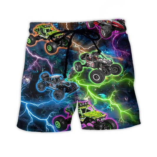 Lightning Car Racing Speed Beach Shorts Graphic Detail For Resort Trips And Casual Outings
