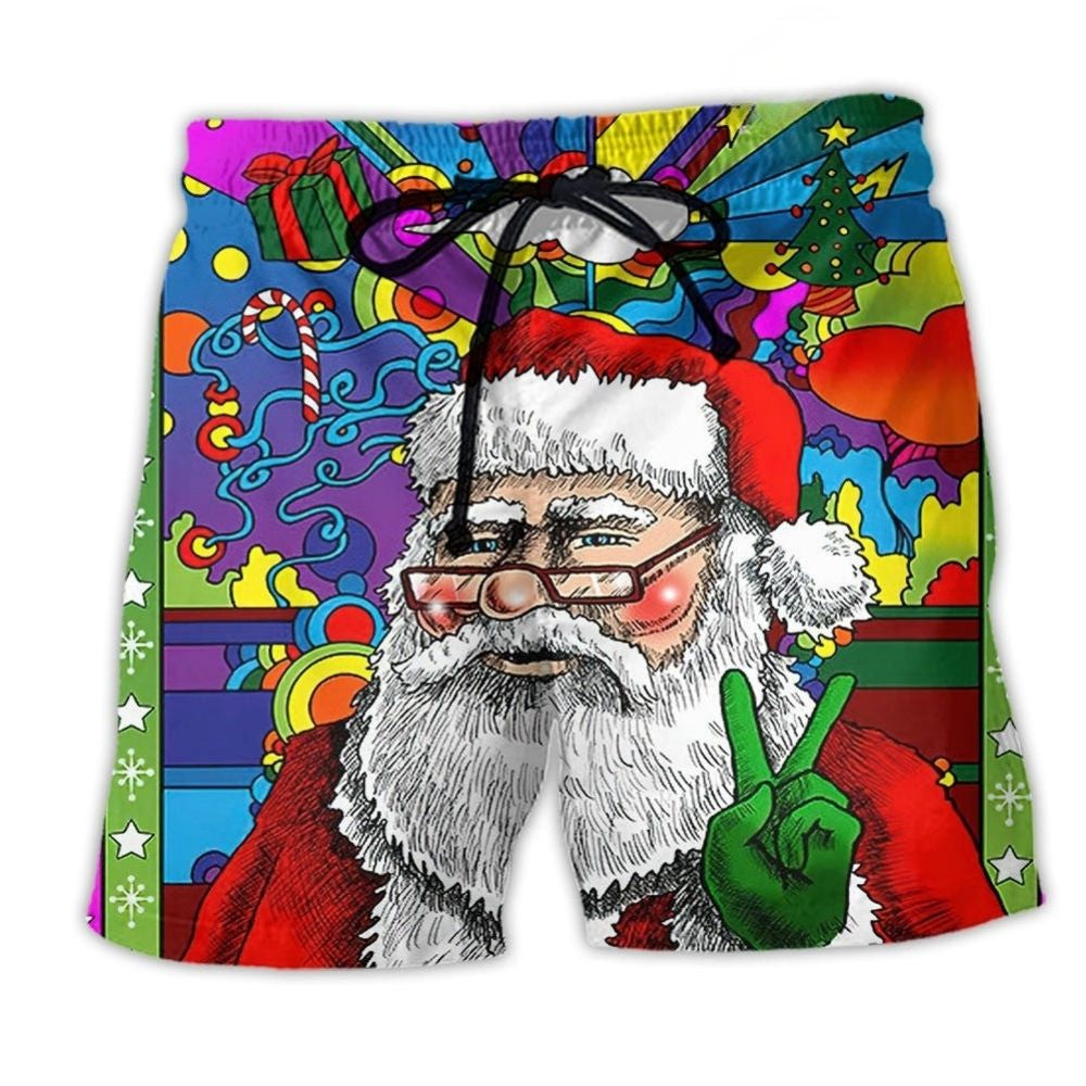 Hippie Santa Glasses Beach Shorts Design Detail For Seasonal Resort Style