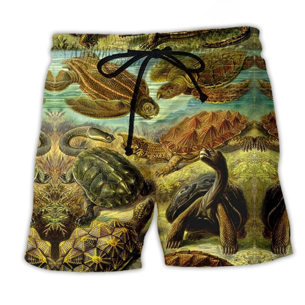 Wise Turtle Slow And Steady Quote Beach Shorts Artwork View For Seaside Trips And Casual Style