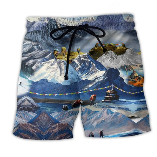 Mountain Adventure Inspirational Beach Shorts Pattern View For Vacation Travel And Outdoor Fun