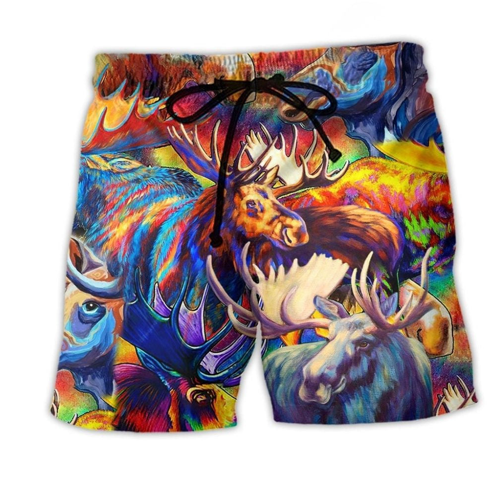 Moose Colorful Painting Beach Shorts For Weekend Escapes And Memorable Gift Ideas
