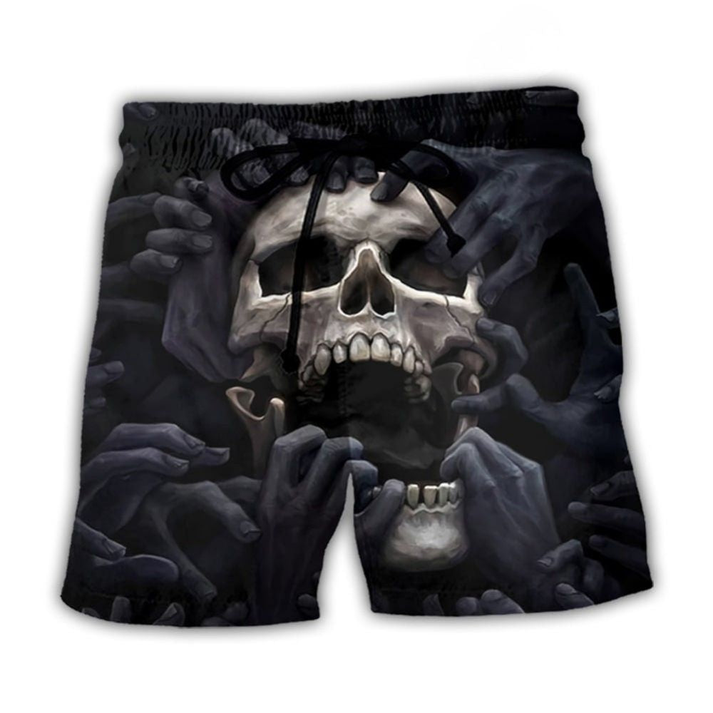 Screaming Skull Dark Hand Dark Beach Shorts Graphic Detail For Resort Trips And Casual Outings