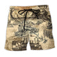 Coffee On Train Retro Travel Beach Shorts Design View For Poolside Relaxation And Holiday Trips