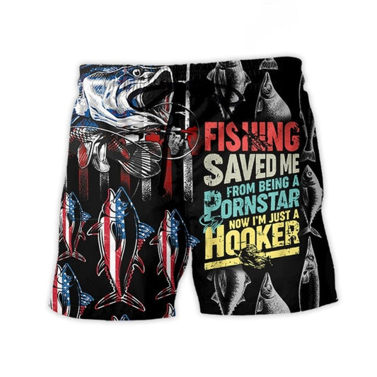 Fishing Saved Me Humor Quote Beach Shorts Pattern View For Coastal Holidays And Casual Activities