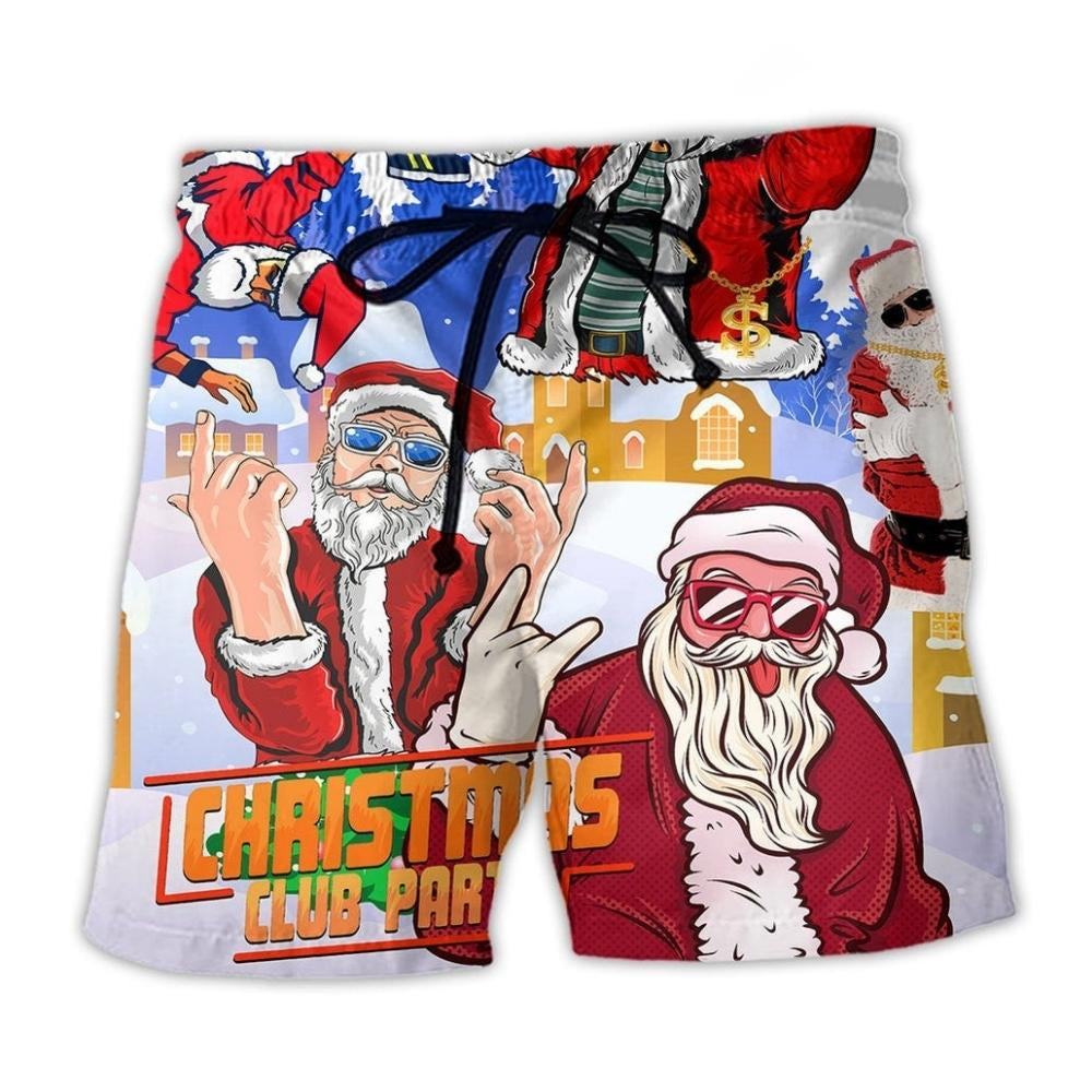 Christmas Santa Dancing Star Beach Shorts Print Detail For Festive Outdoor Gatherings