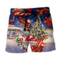 Christmas Santa Loves Airplane Fun Beach Shorts Design Detail For Resort And Beach Day Style