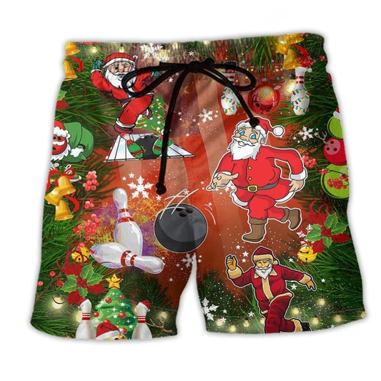 Bowling Solo With Santa Fun Beach Shorts For Poolside Relaxation And Summer Adventures