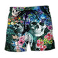 Smiling Skull Floral Blue Beach Shorts For Seaside Travel And Comfortable Daily Wear