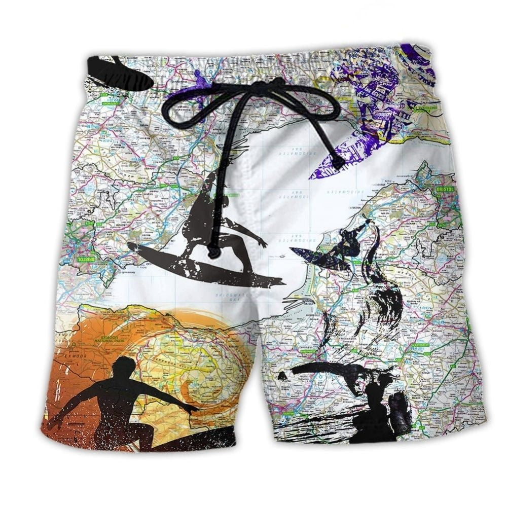 Surfing Is My Life Color Wave Beach Shorts Design View For Comfortable Resort And Beach Styling