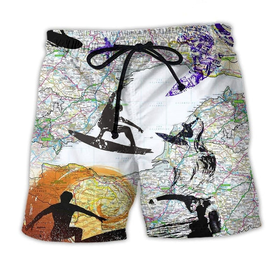 Surfing Is My Life Color Wave Beach Shorts Design View For Comfortable Resort And Beach Styling
